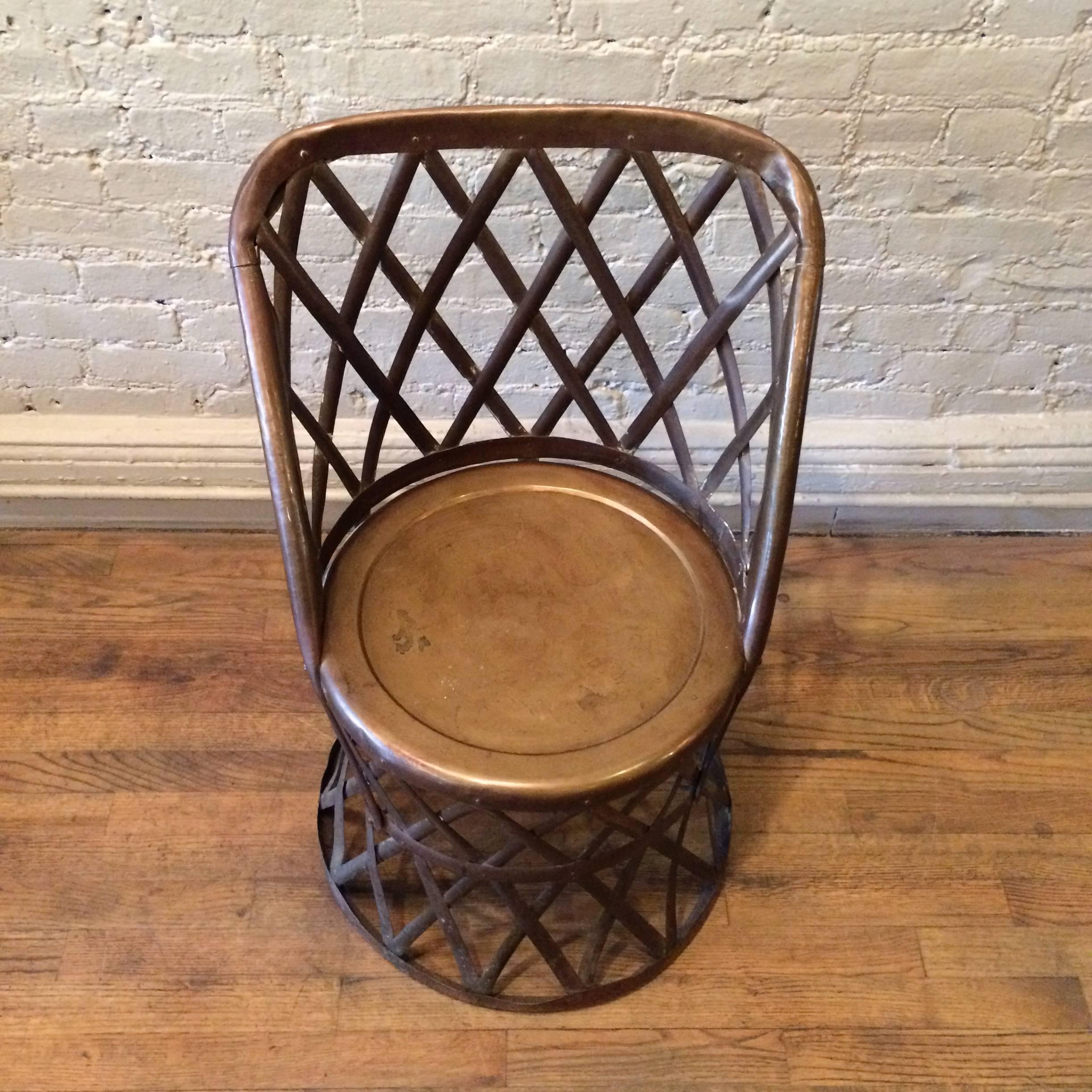Hollywood Regency Braided Brass Drum Chair by Sarreid In Good Condition For Sale In Brooklyn, NY