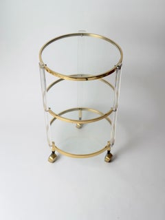 Hollywood Regency Brass, Acrylic & Glass Three-Tier Round Side Table circa 1970s