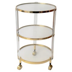 Hollywood Regency Brass, Acrylic & Glass Three-Tier Round Side Table circa 1970s