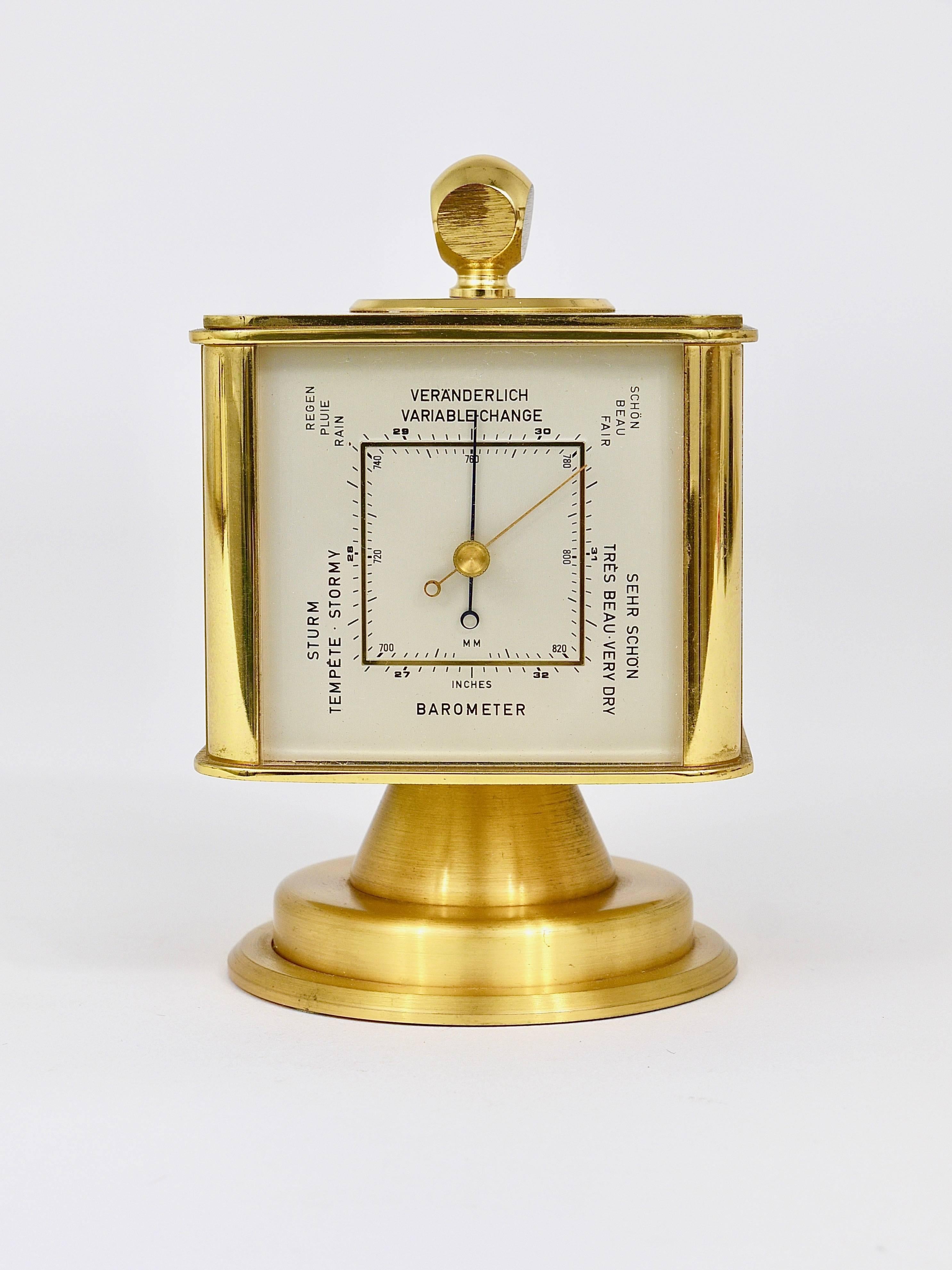 Hollywood Regency Brass Alarm Desk Clock and Weather Station by Dugena, Germany 5