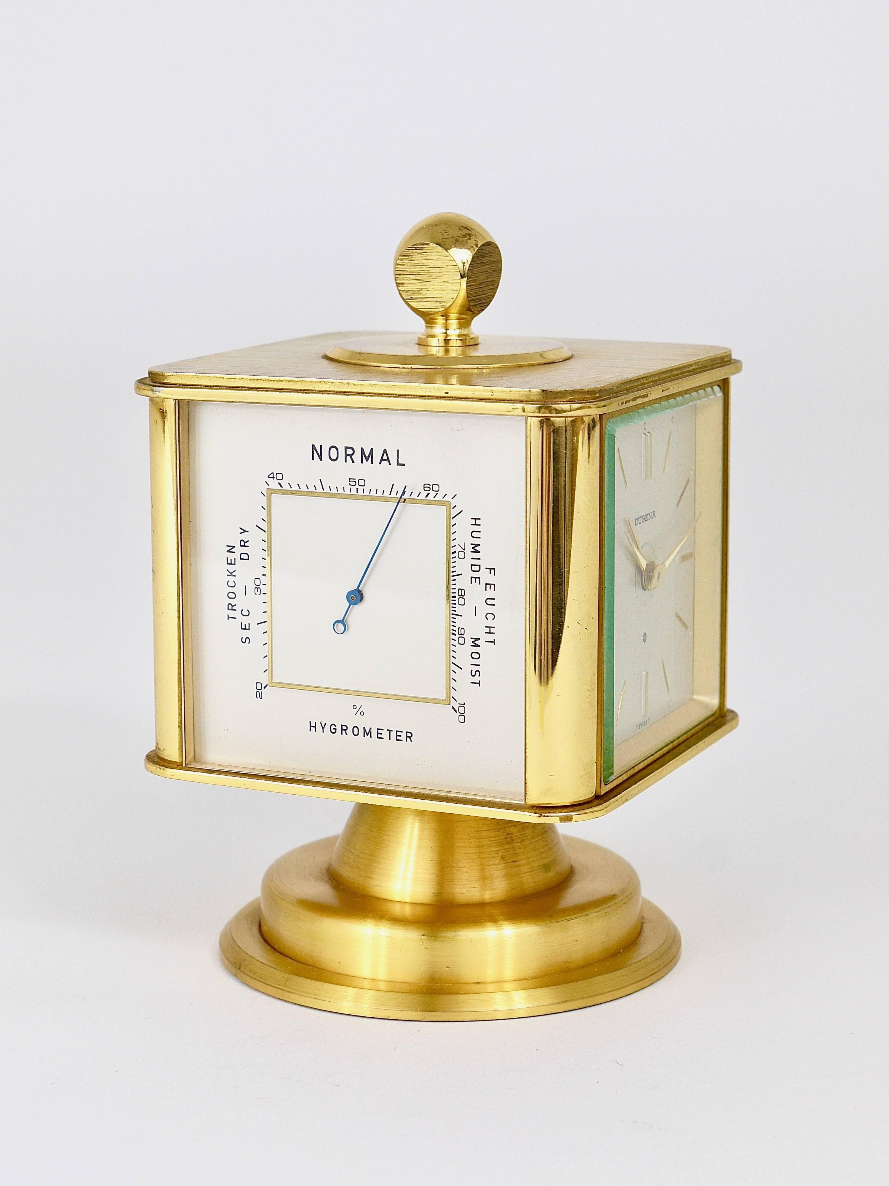 Hollywood Regency Brass Alarm Desk Clock and Weather Station by Dugena, Germany 7