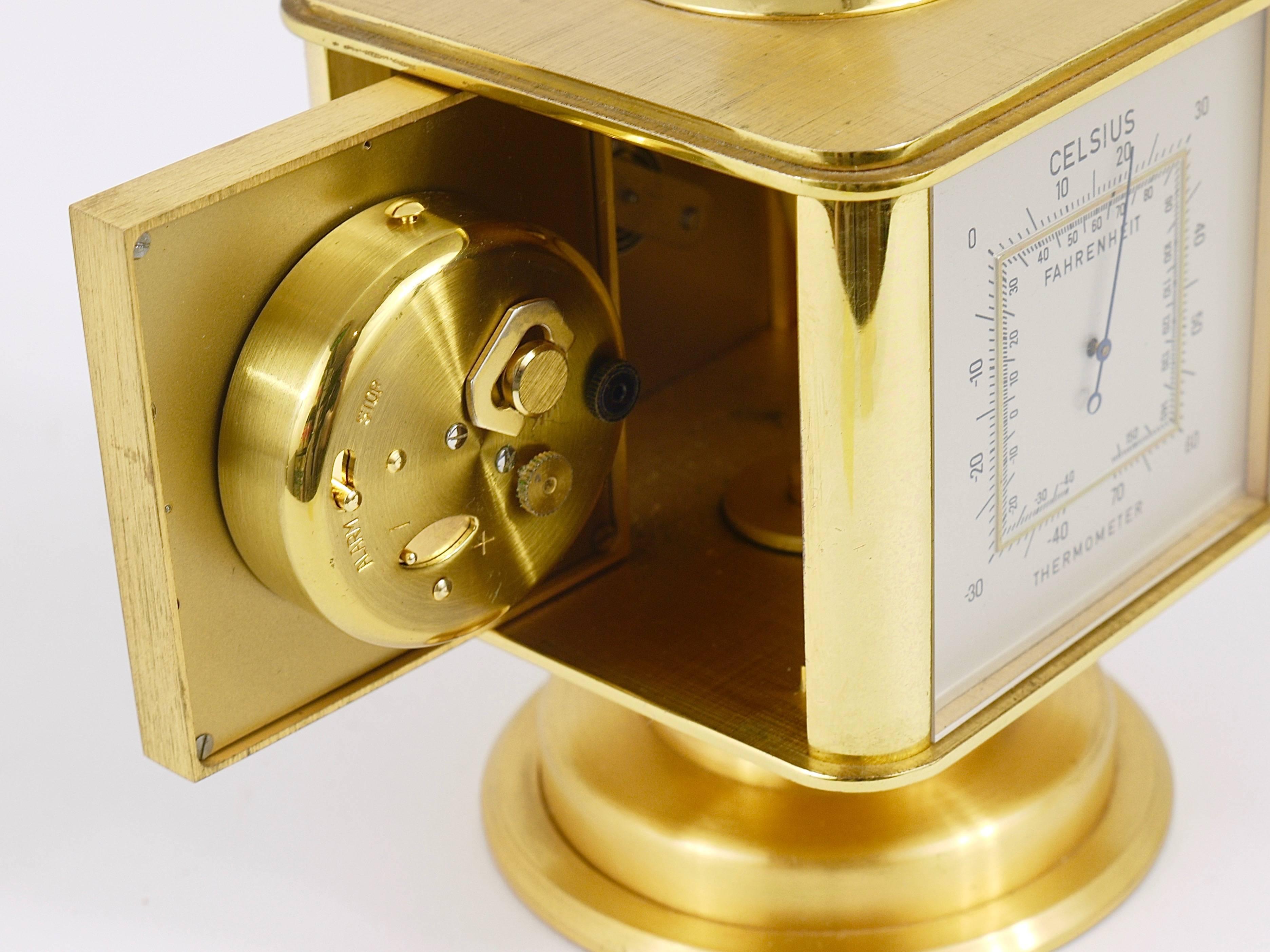 Hollywood Regency Brass Alarm Desk Clock and Weather Station by Dugena, Germany 9