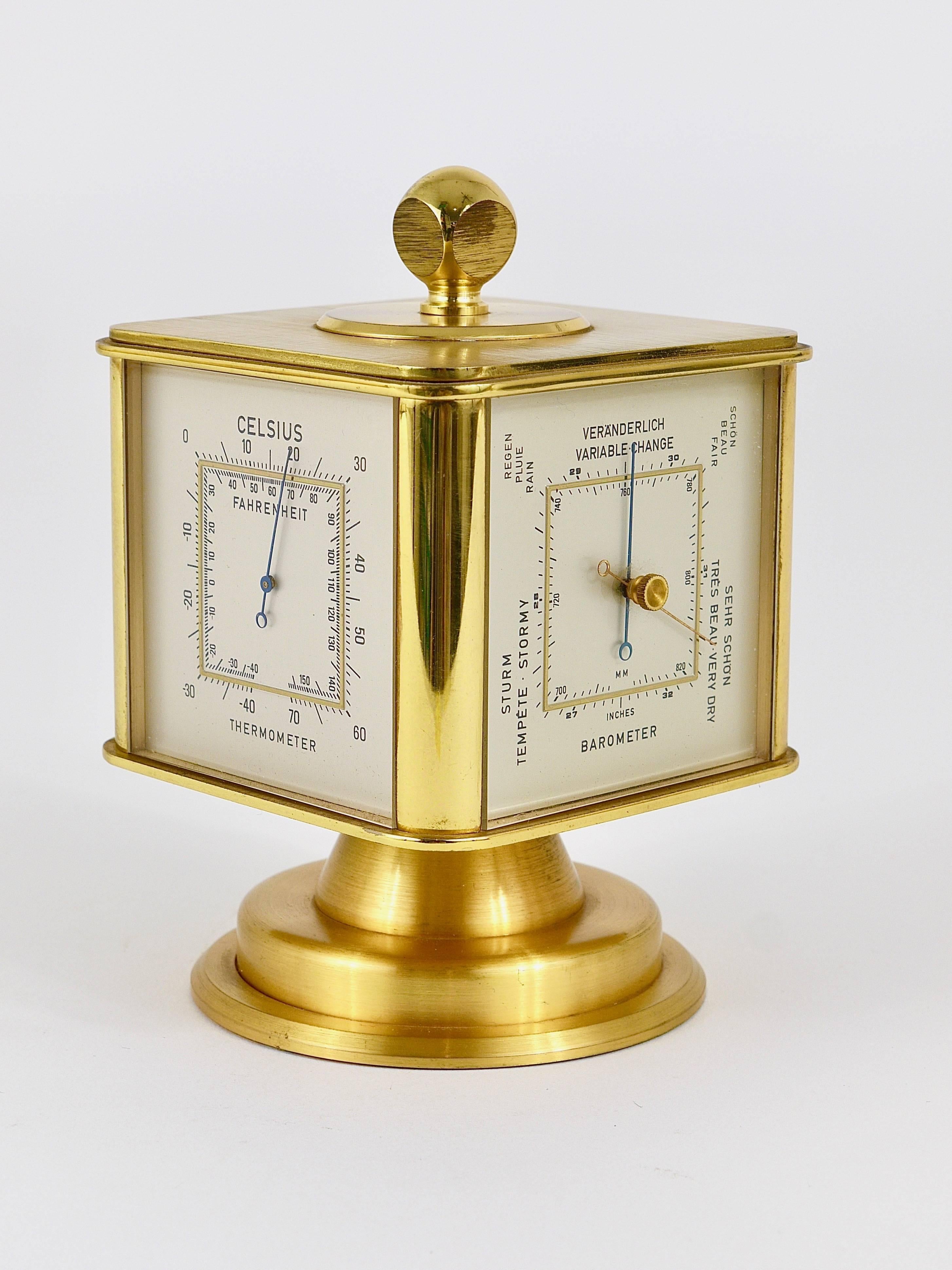 20th Century Hollywood Regency Brass Alarm Desk Clock and Weather Station by Dugena, Germany