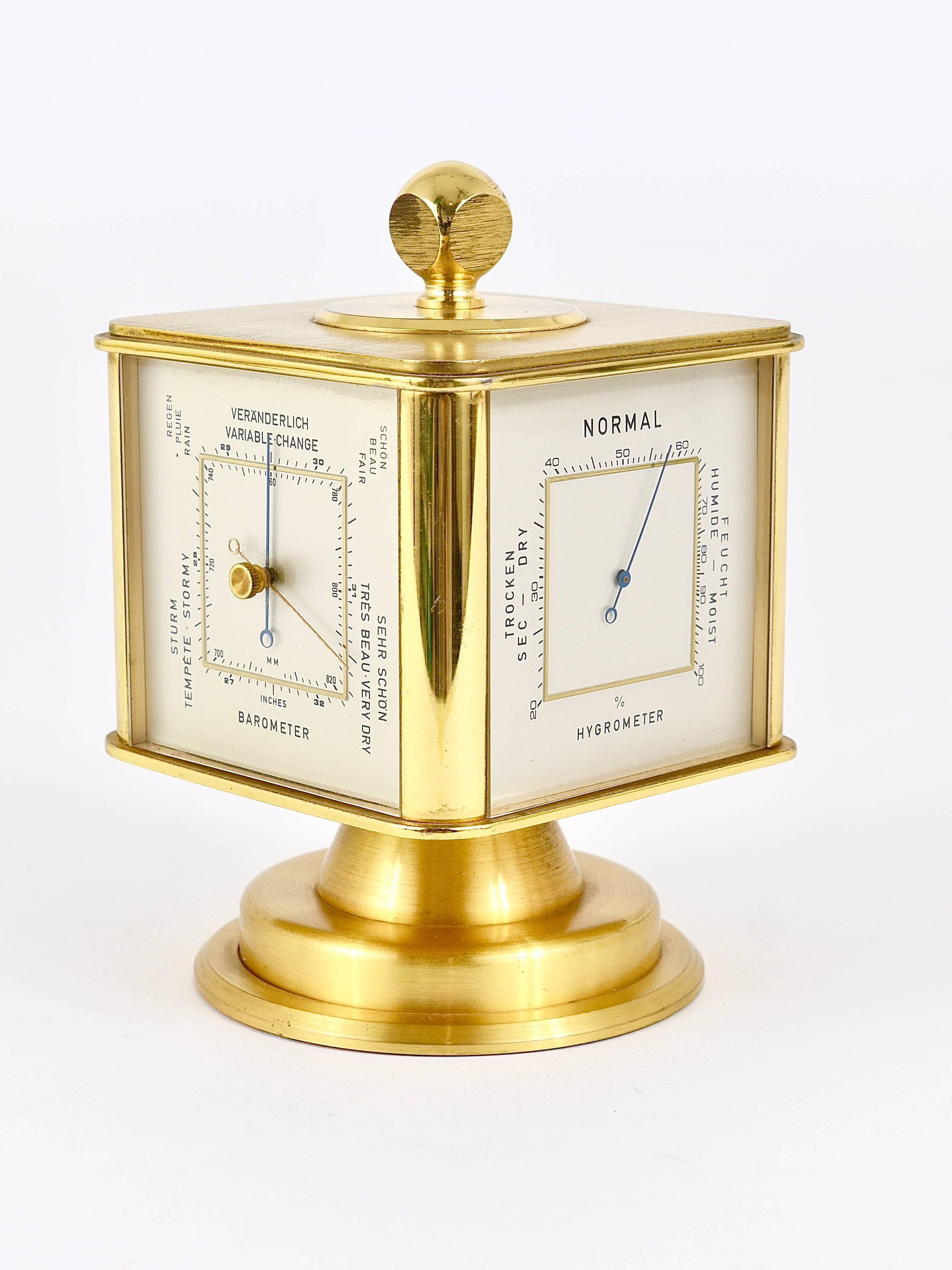 Hollywood Regency Brass Alarm Desk Clock and Weather Station by Dugena, Germany 1