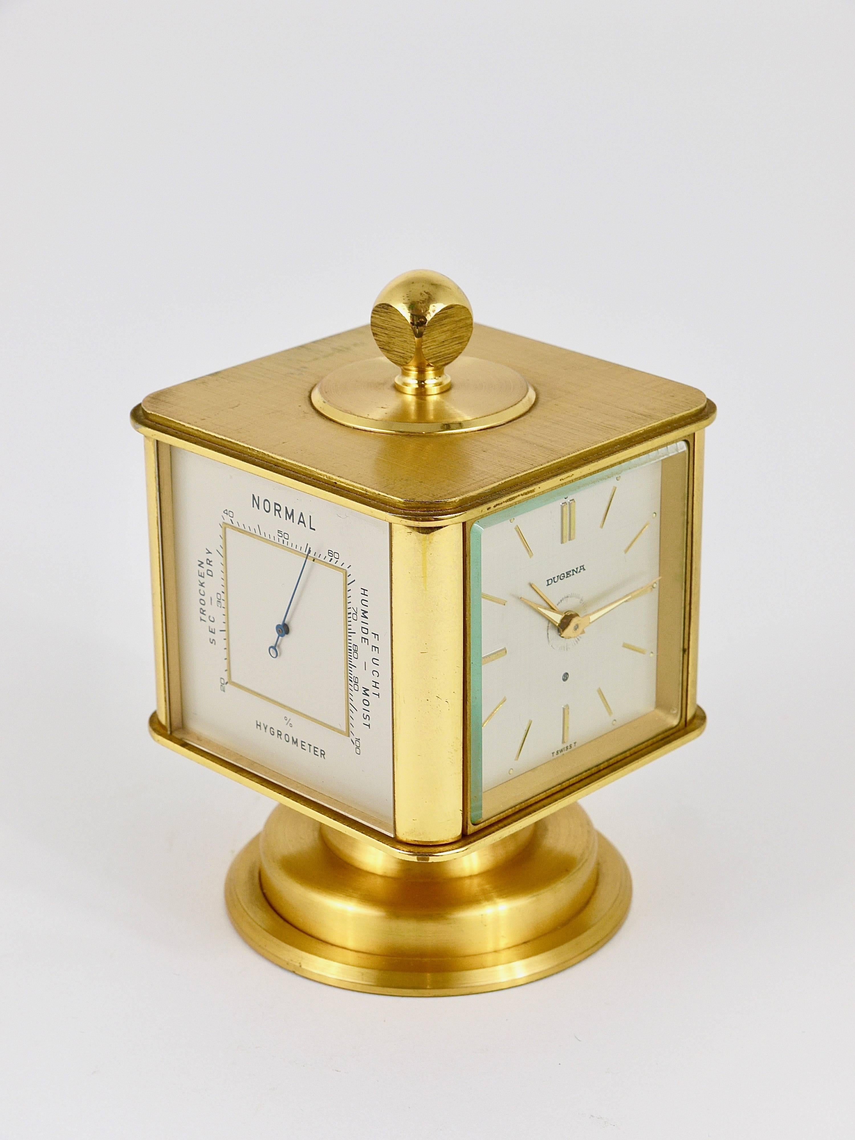 Hollywood Regency Brass Alarm Desk Clock and Weather Station by Dugena, Germany 2
