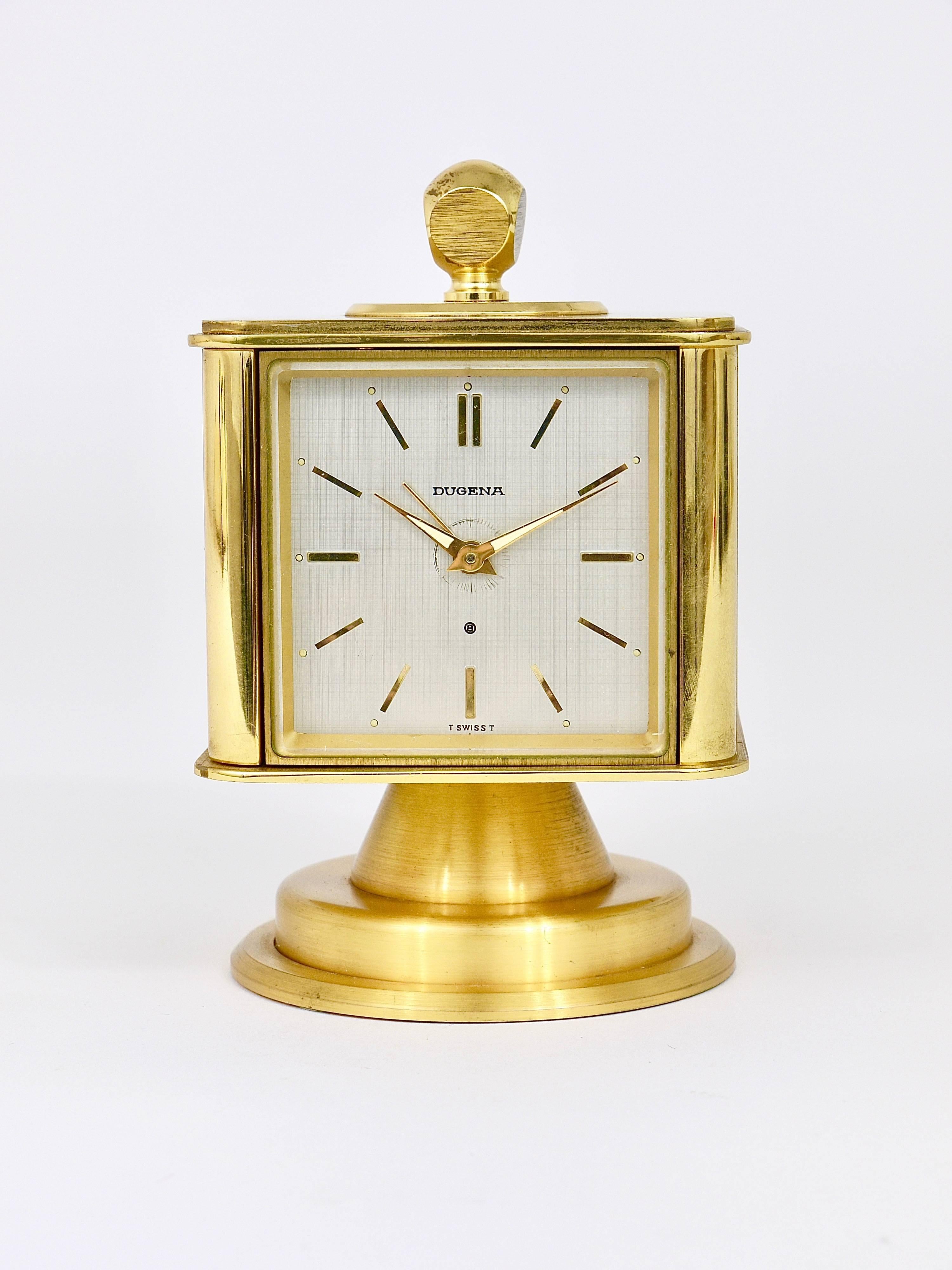 Hollywood Regency Brass Alarm Desk Clock and Weather Station by Dugena, Germany 3