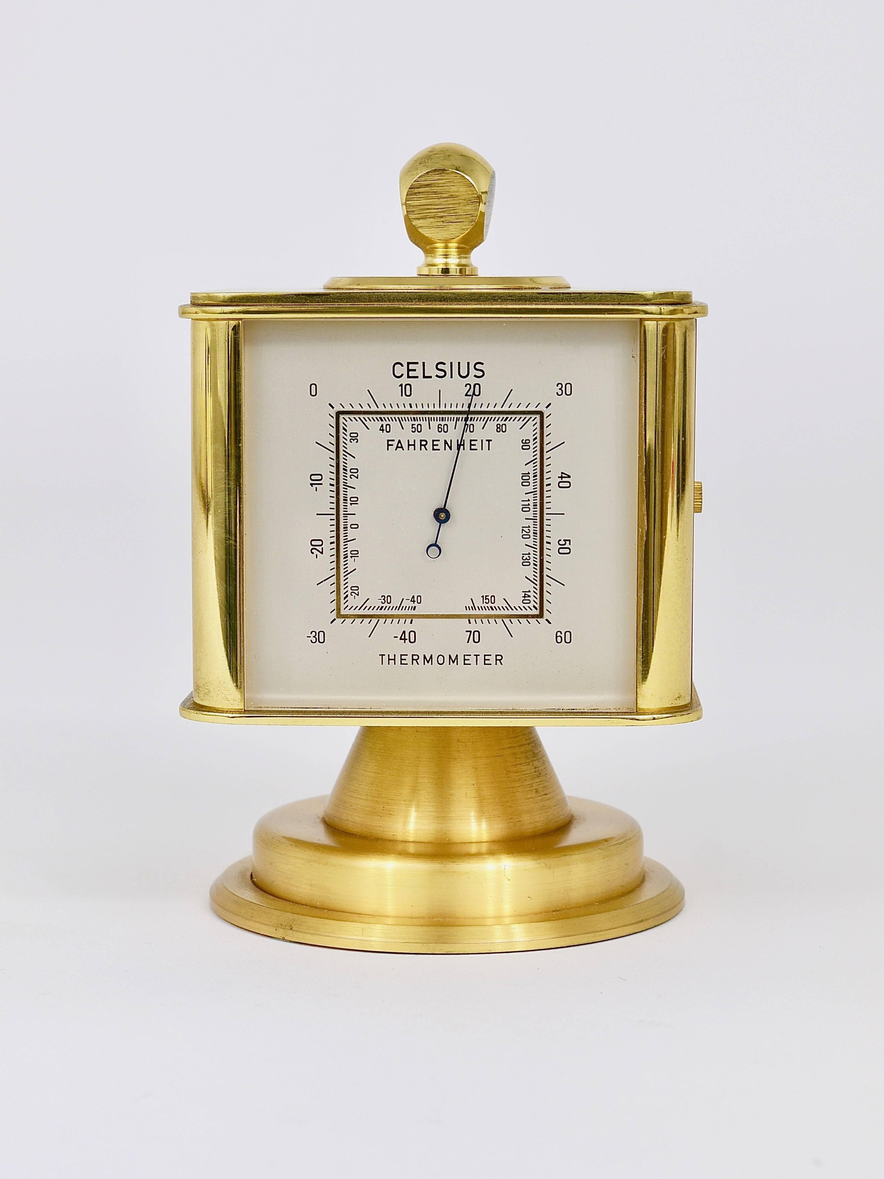 Hollywood Regency Brass Alarm Desk Clock and Weather Station by Dugena, Germany 4