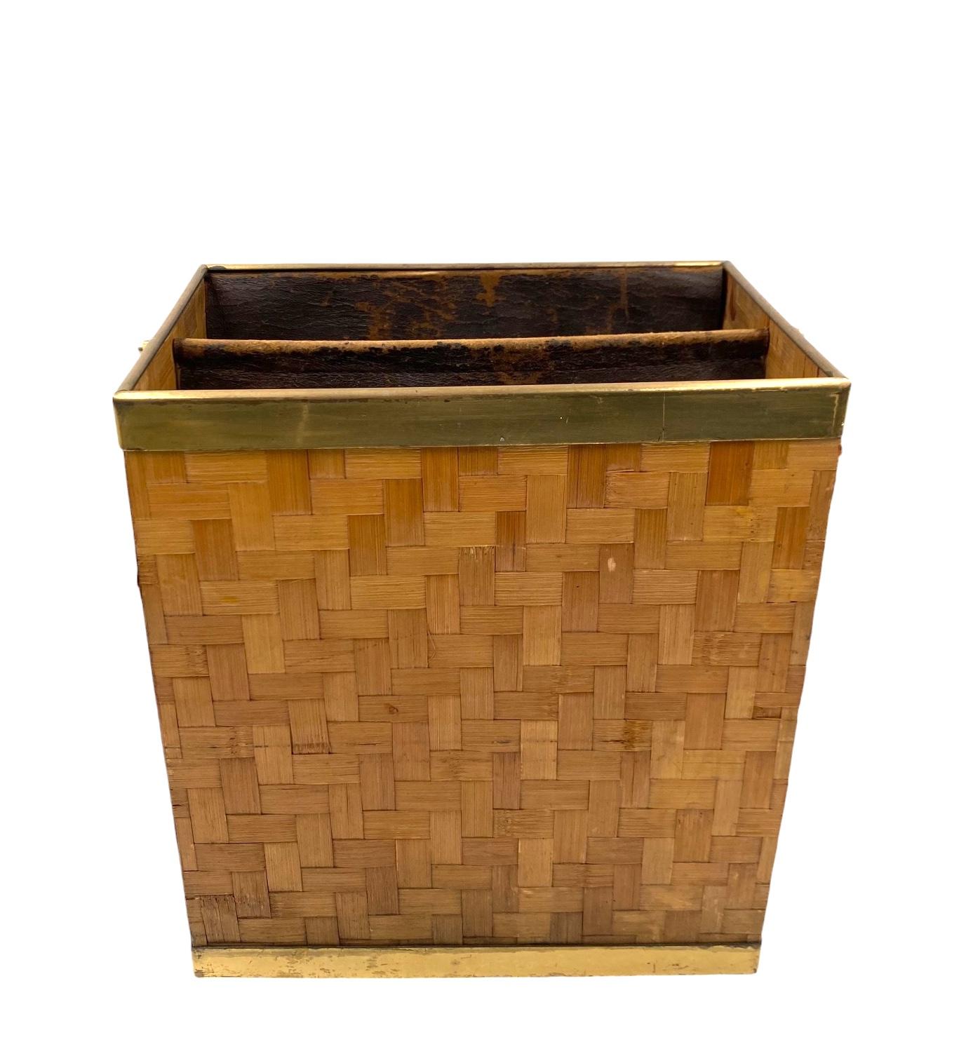 Hollywood regency brass and bamboo magazine rack, Metal Linea Nova Italy 1970s For Sale 5