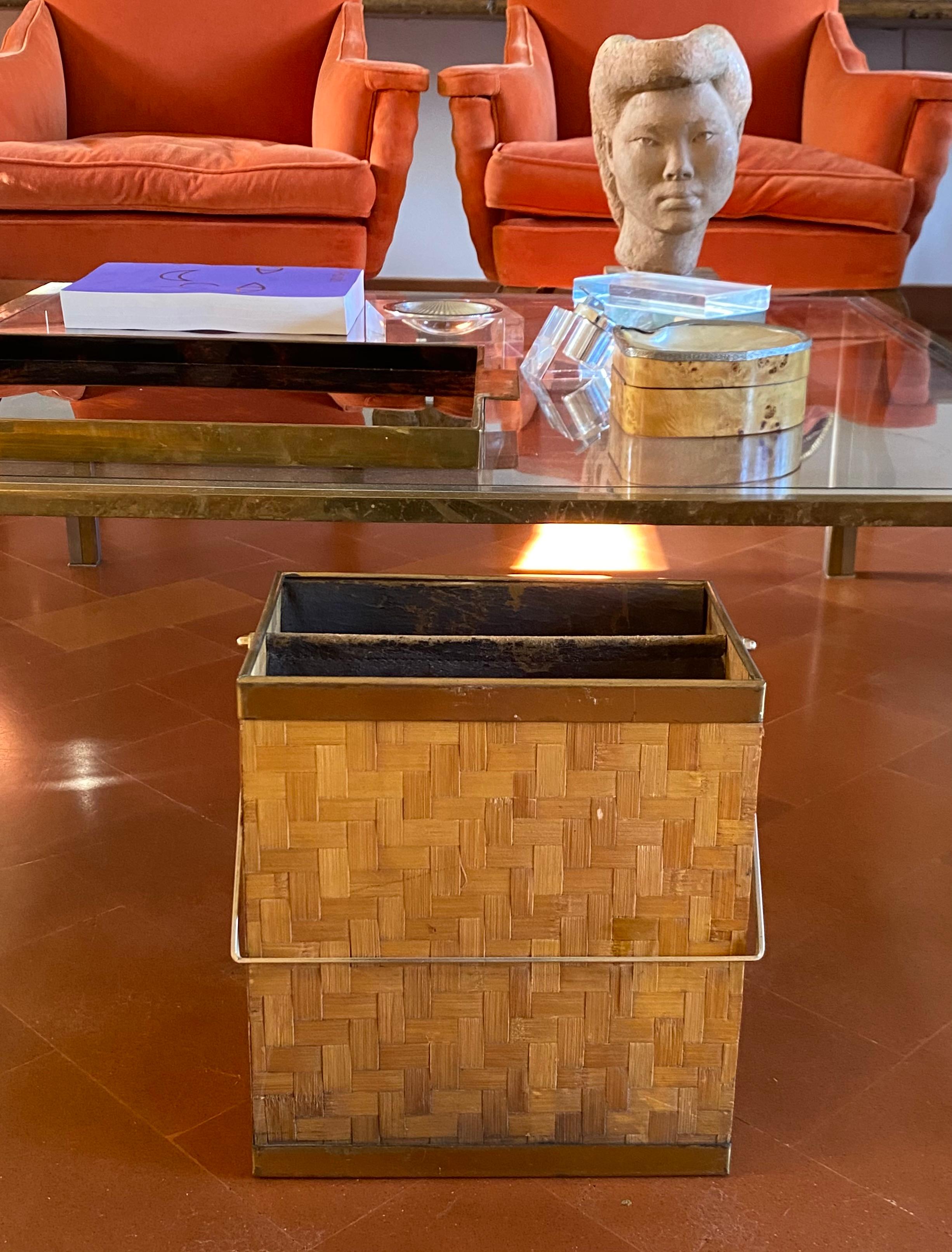 Hollywood regency brass and bamboo magazine rack, Metal Linea Nova Italy 1970s For Sale 12