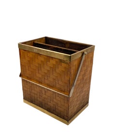 Hollywood regency brass and bamboo magazine rack, Metal Linea Nova Italy 1970s