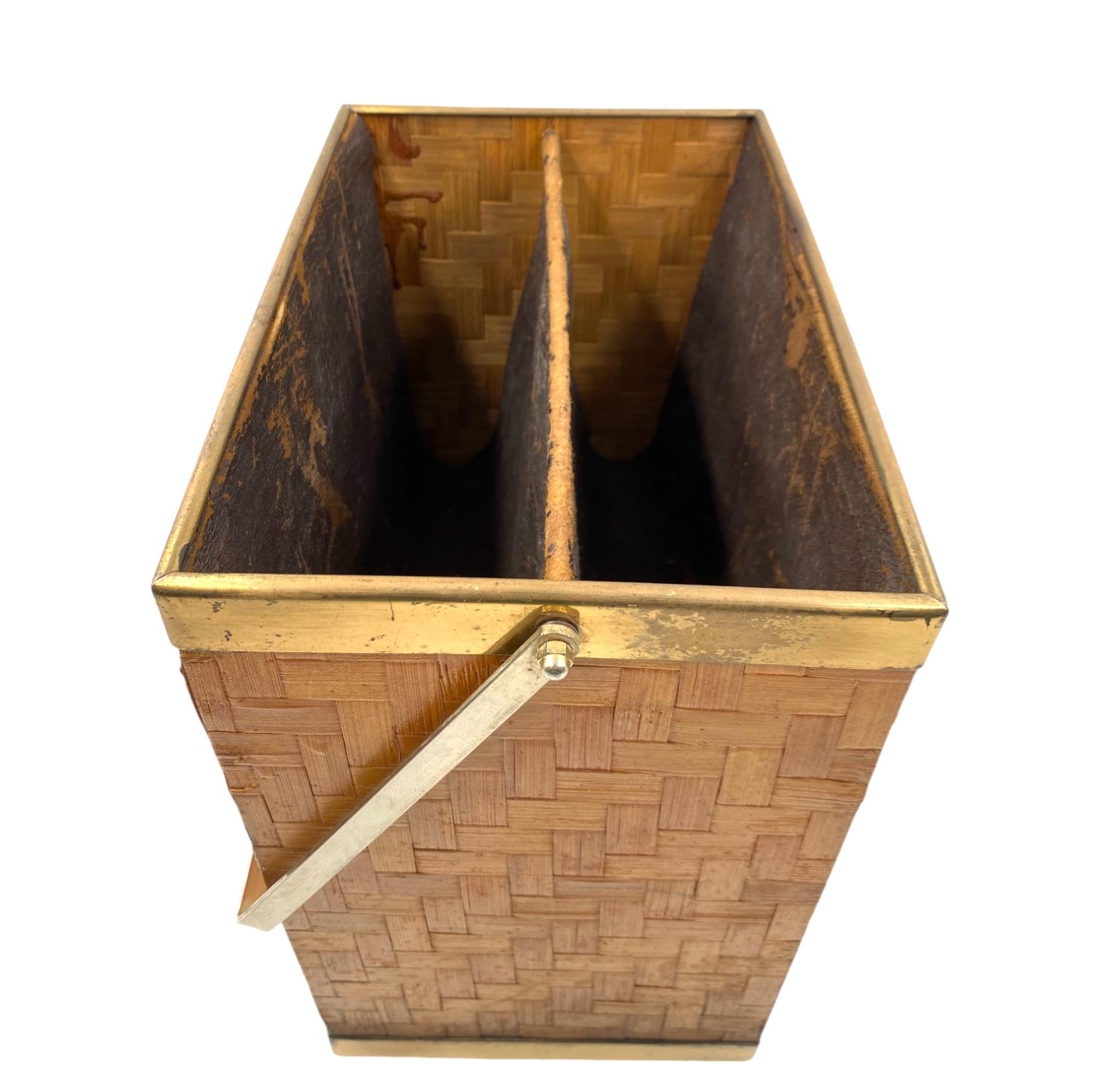 Brass Hollywood regency brass and bamboo magazine rack, Metal Linea Nova Italy 1970s For Sale
