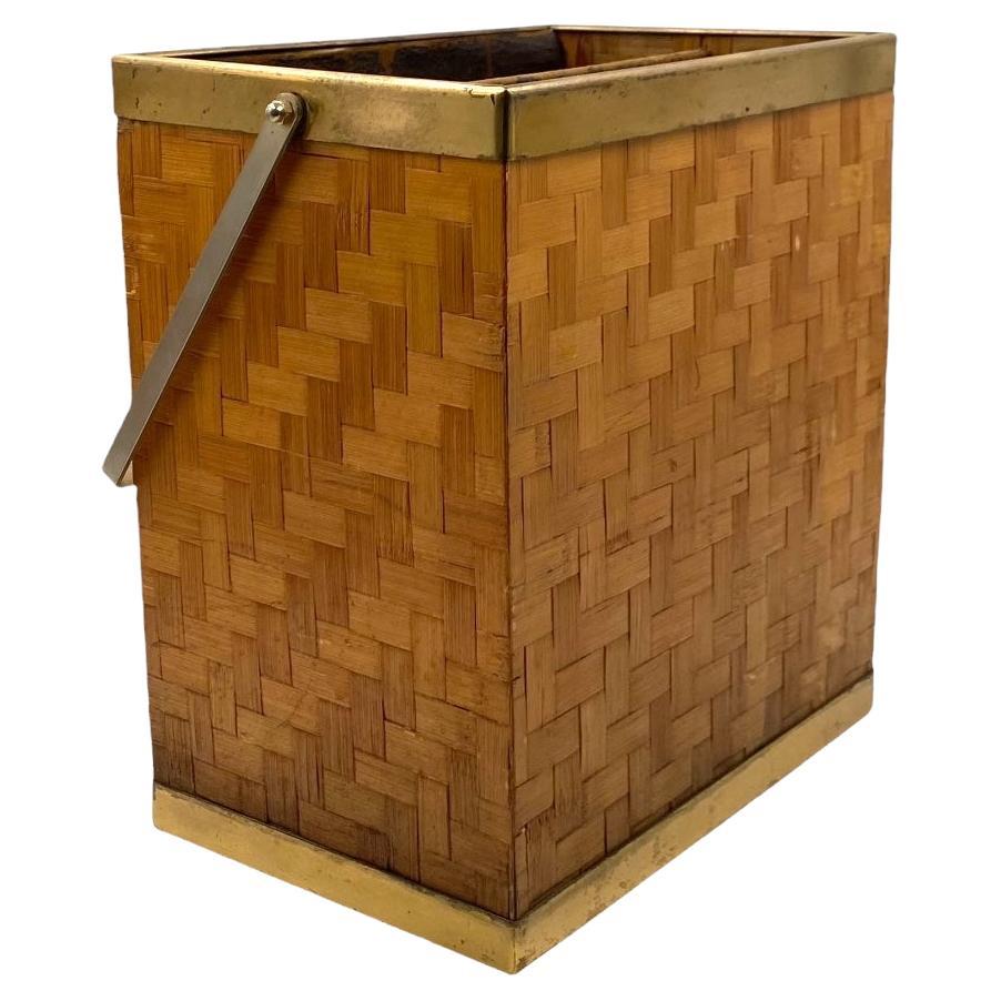 Hollywood regency brass and bamboo magazine rack, Metal Linea Nova Italy 1970s