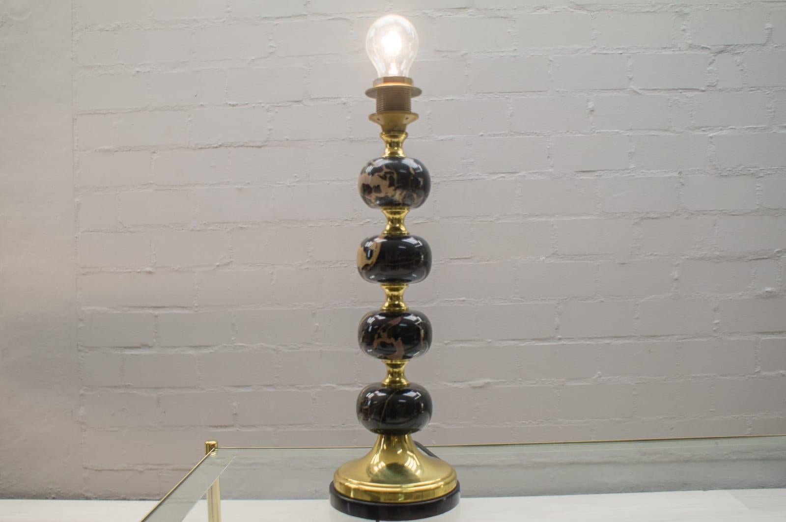 Italian Hollywood Regency Brass and Black Marble Table Lamp, 1960s