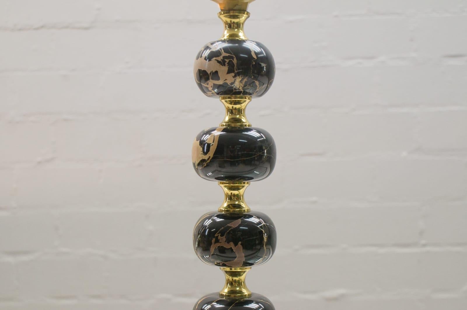 Lacquered Hollywood Regency Brass and Black Marble Table Lamp, 1960s