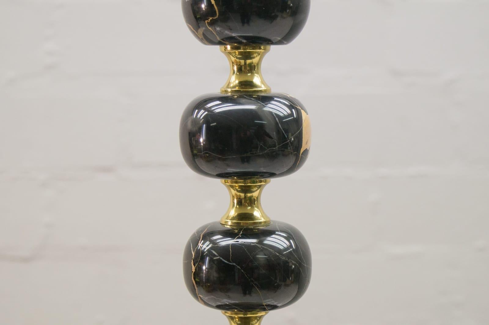 Hollywood Regency Brass and Black Marble Table Lamp, 1960s 2