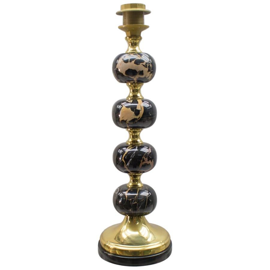 Hollywood Regency Brass and Black Marble Table Lamp, 1960s