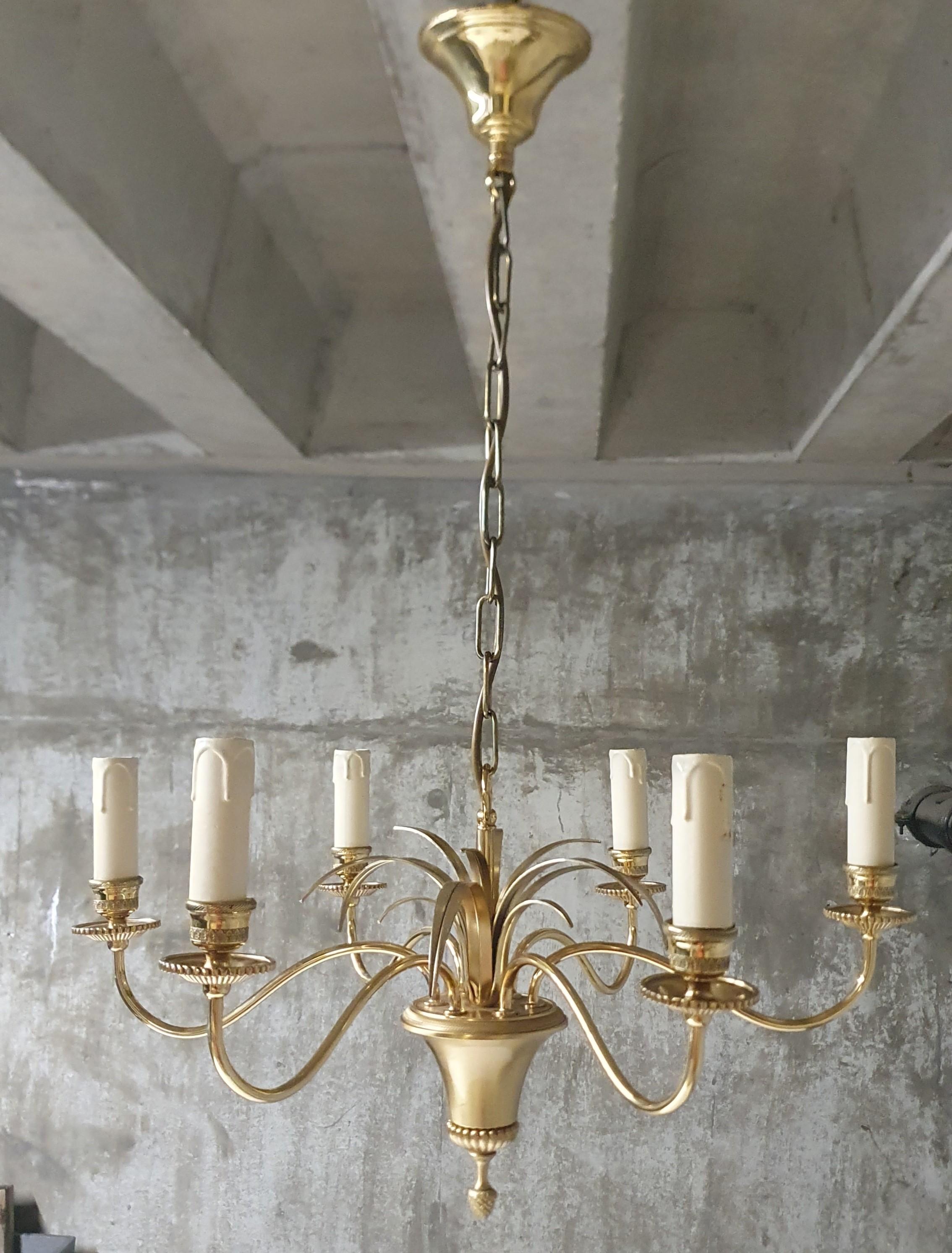 Hollywood Regency Brass and Bronze Chandelier by S.A. Boulanger For Sale 5