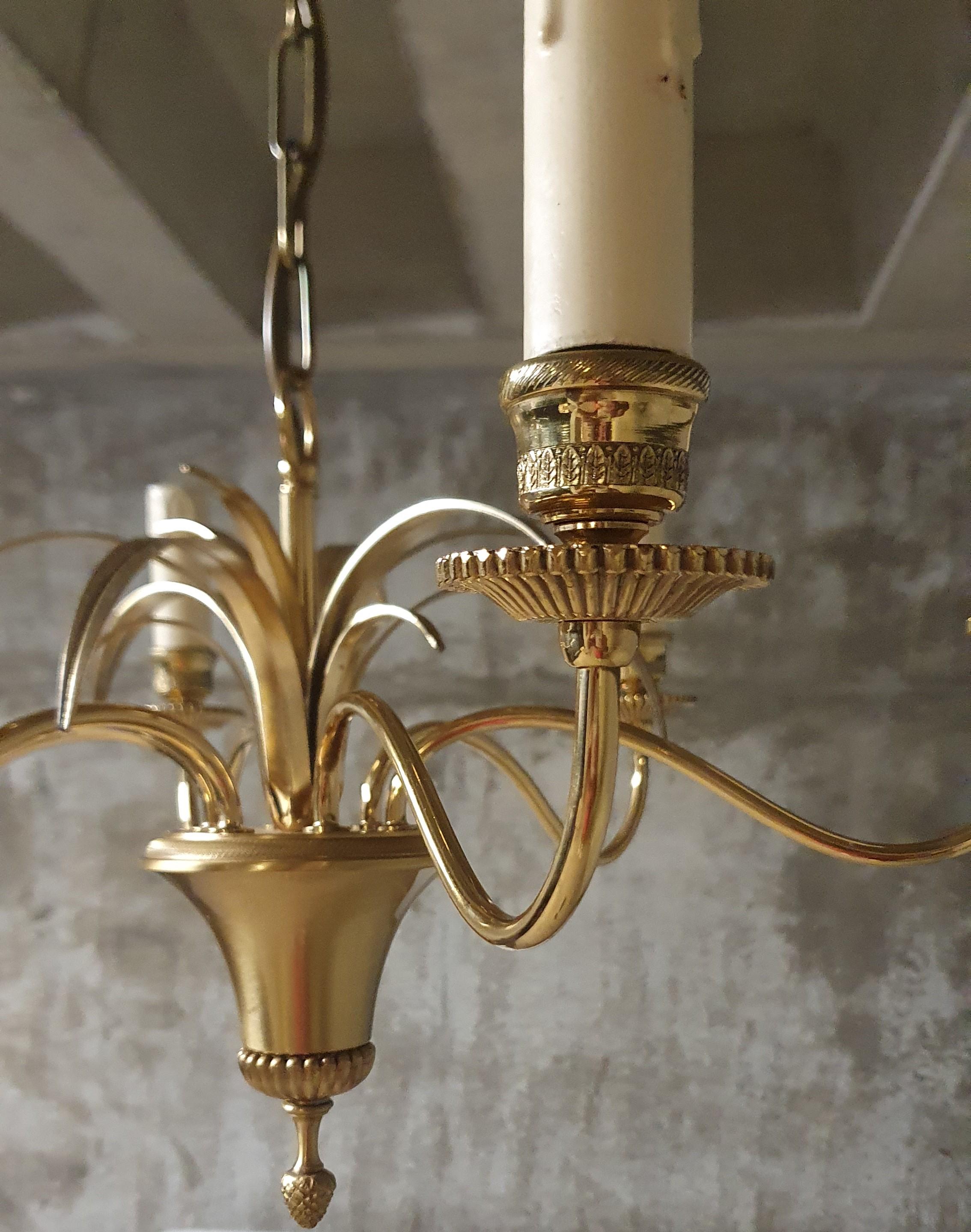French Hollywood Regency Brass and Bronze Chandelier by S.A. Boulanger For Sale
