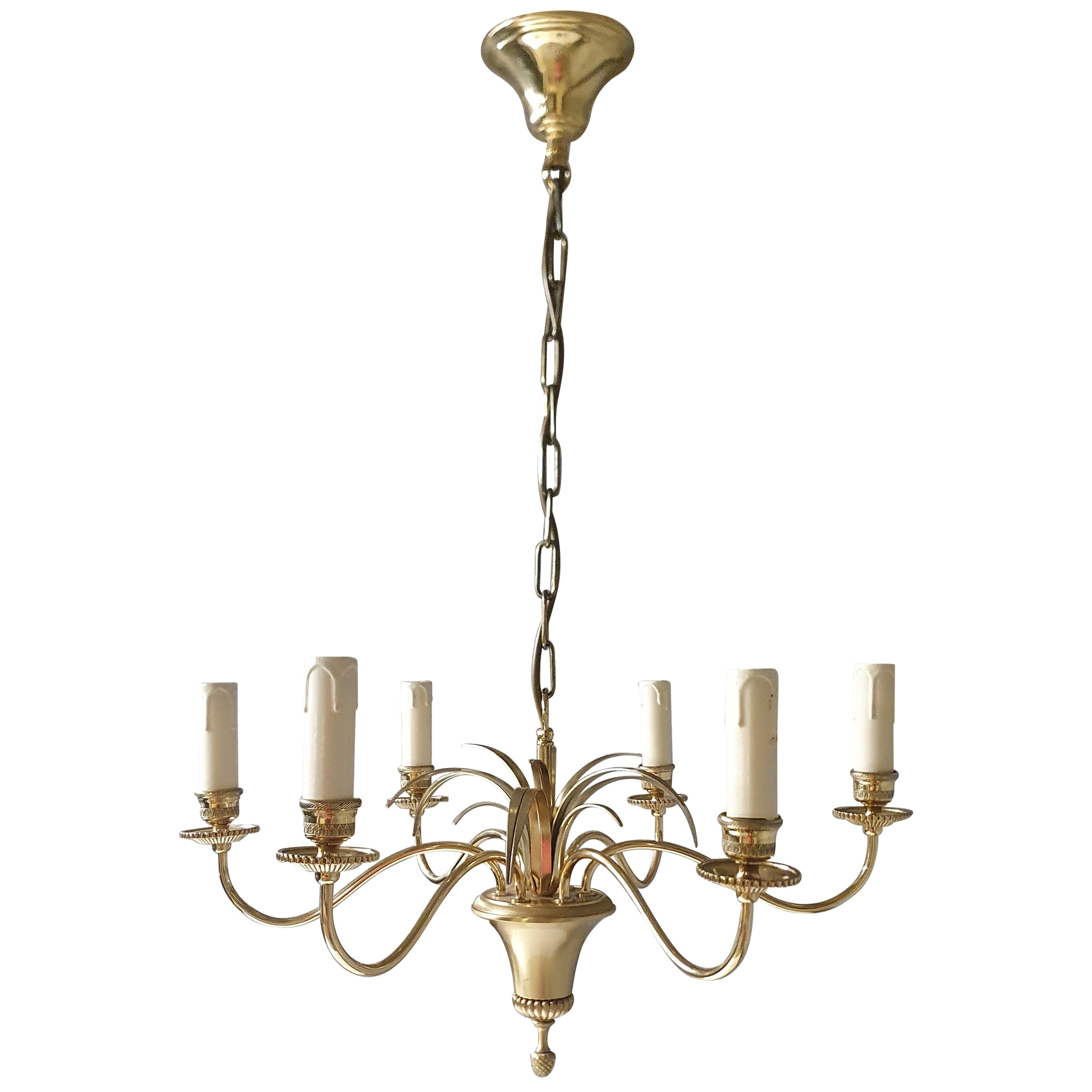 Hollywood Regency Brass and Bronze Chandelier by S.A. Boulanger