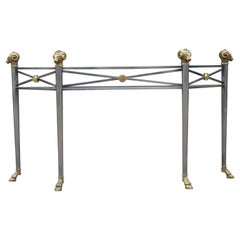 Hollywood Regency Brass and Brushed Nickel Ram's Head Console or Sofa Table Base