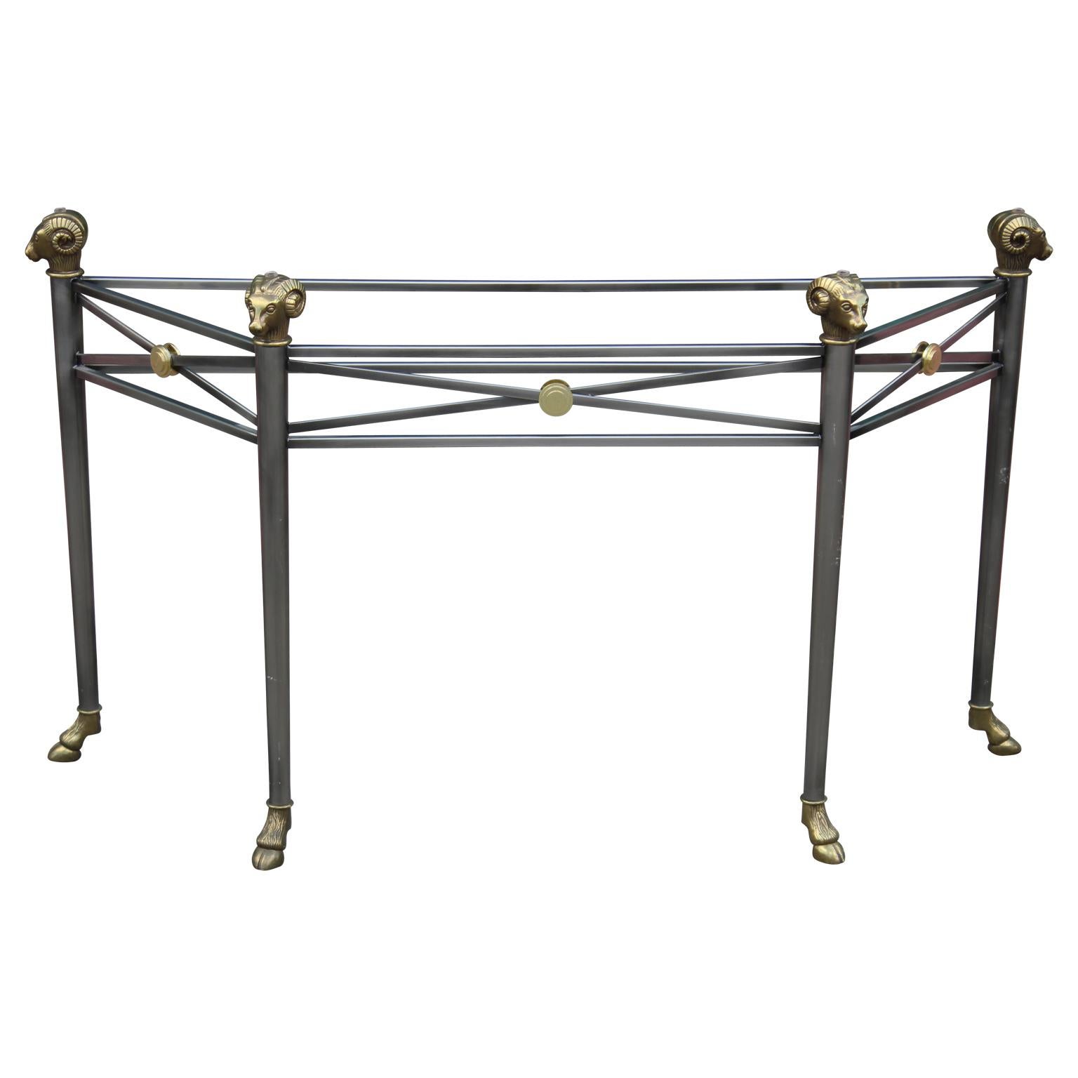 Hollywood Regency Brass and Brushed Nickel Ram's Head Console or Sofa Table Base
