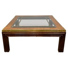 Hollywood Regency Brass and Burlwood Square Coffee Table