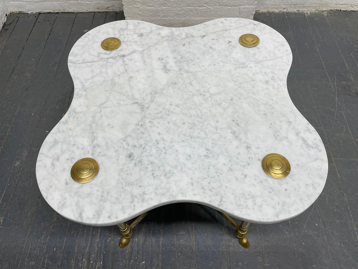 American Hollywood Regency Brass and Carrara Marble Table For Sale