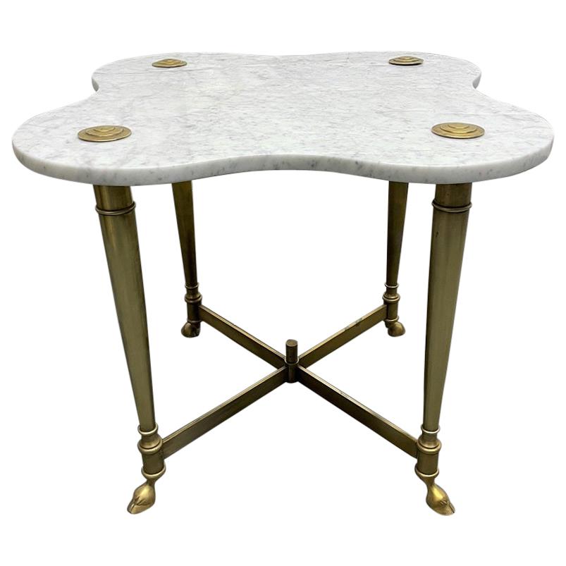 Table Hollywood Regency en laiton et marbre de Carrare