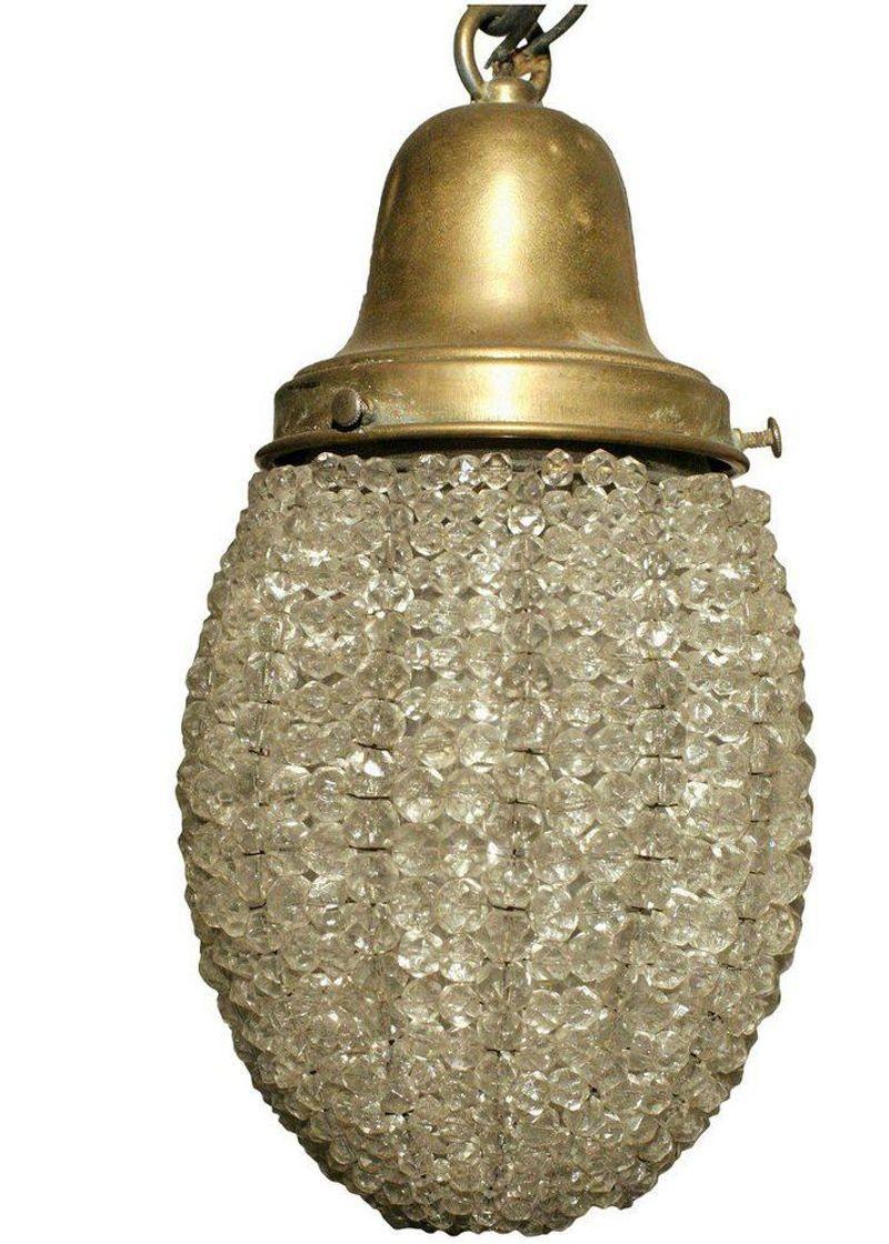 Mid-20th Century Hollywood Regency Brass and Crystal Beaded Sconce, Pair For Sale