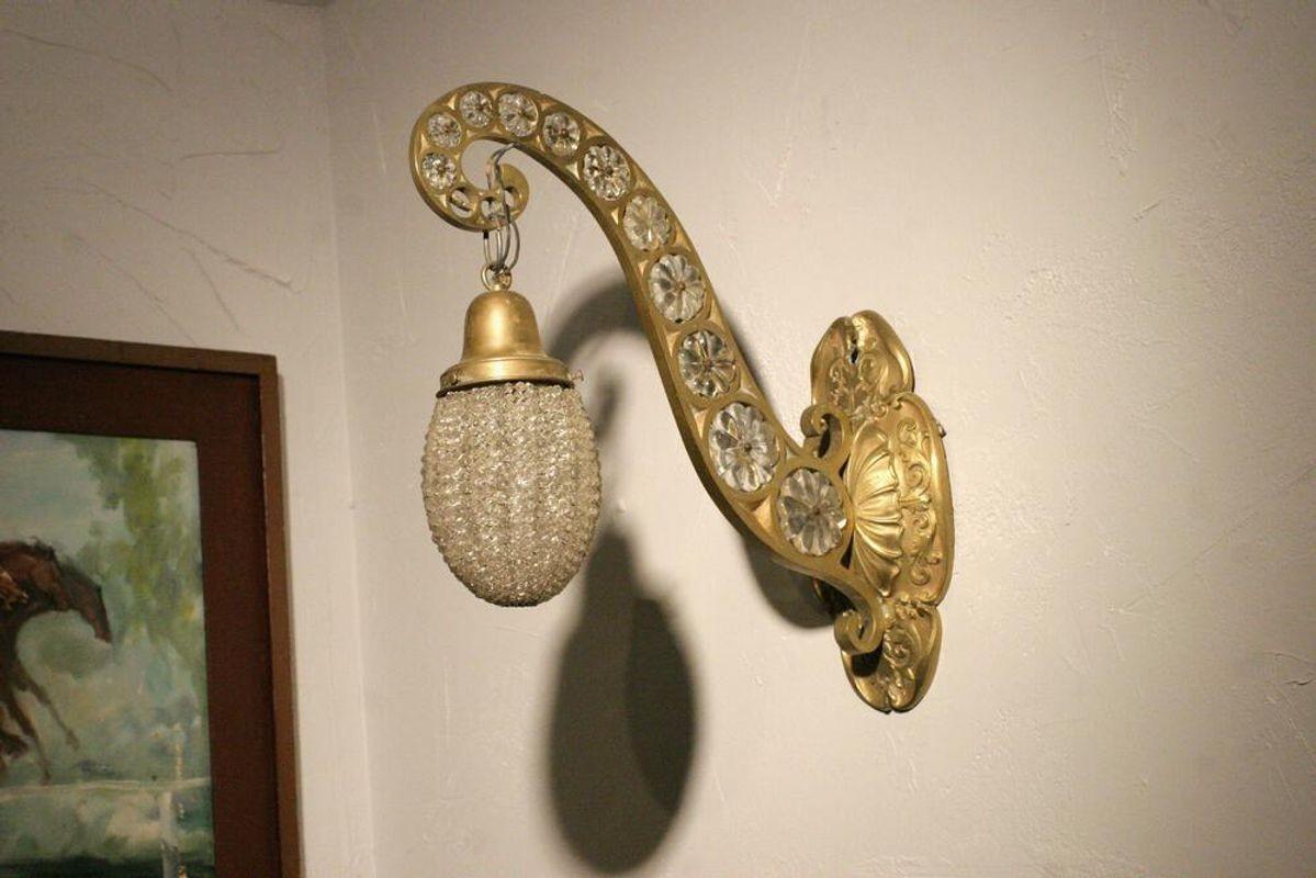 Bronze Hollywood Regency Brass and Crystal Beaded Sconce, Pair For Sale