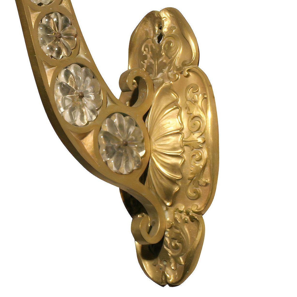 Belle Epoque Electric Scrolling Brass Crystal Sconce w Beaded Shade, 2 Available For Sale 2