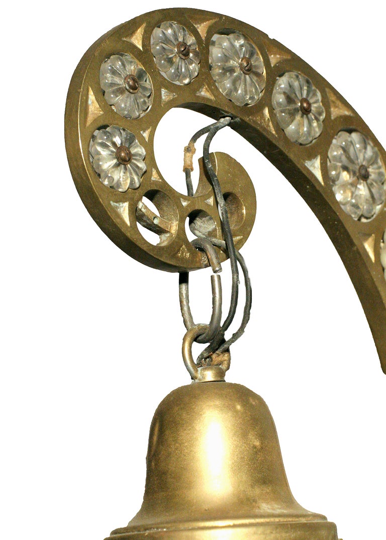 American Hollywood Regency Brass and Crystal Sconce For Sale