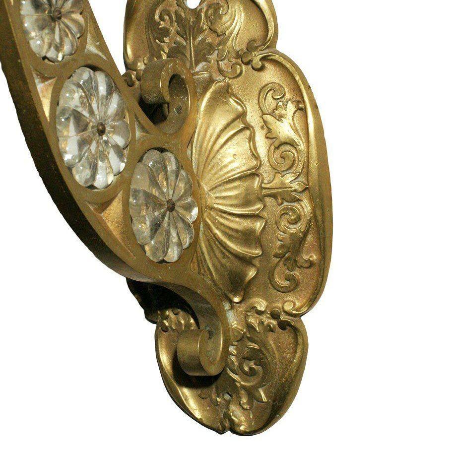 French Belle Epoque Electric Scrolling Brass Crystal Sconce w Beaded Shade, 2 Available For Sale