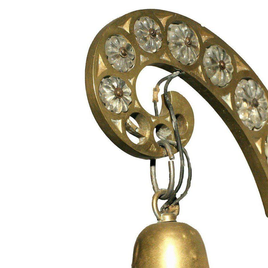 Cast Belle Epoque Electric Scrolling Brass Crystal Sconce w Beaded Shade, 2 Available For Sale