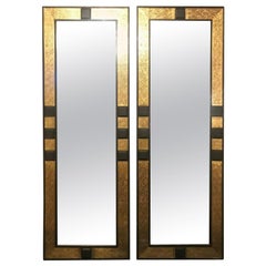 Hollywood Regency Brass and Ebony Wood Pier or Console Mirror, a Pair