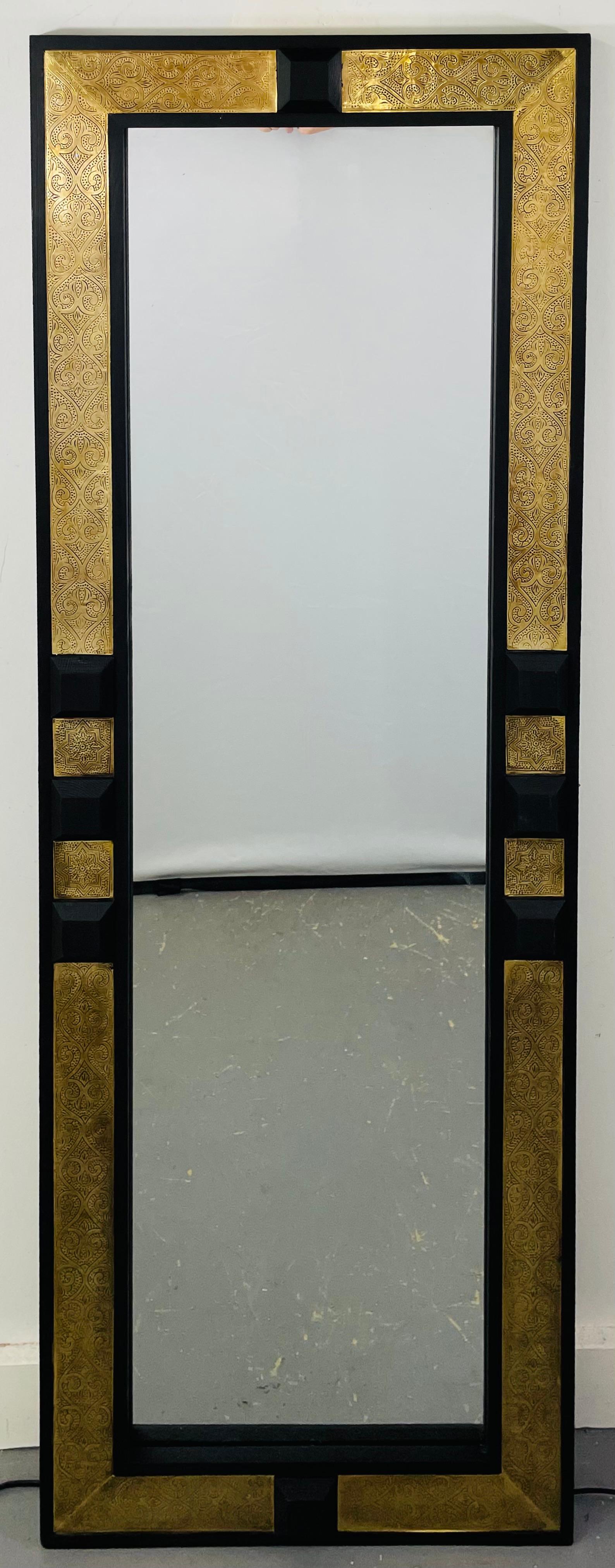 Unknown Hollywood Regency Brass and Ebony Wood Pier or Wall Mirror, a Pair