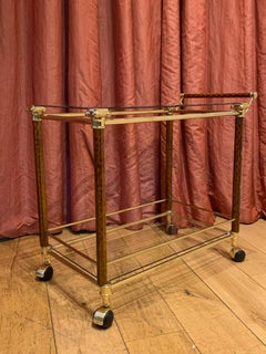 Hollywood Regency Brass and Glass Bar Cart with Tortoiseshell-Effect Columns