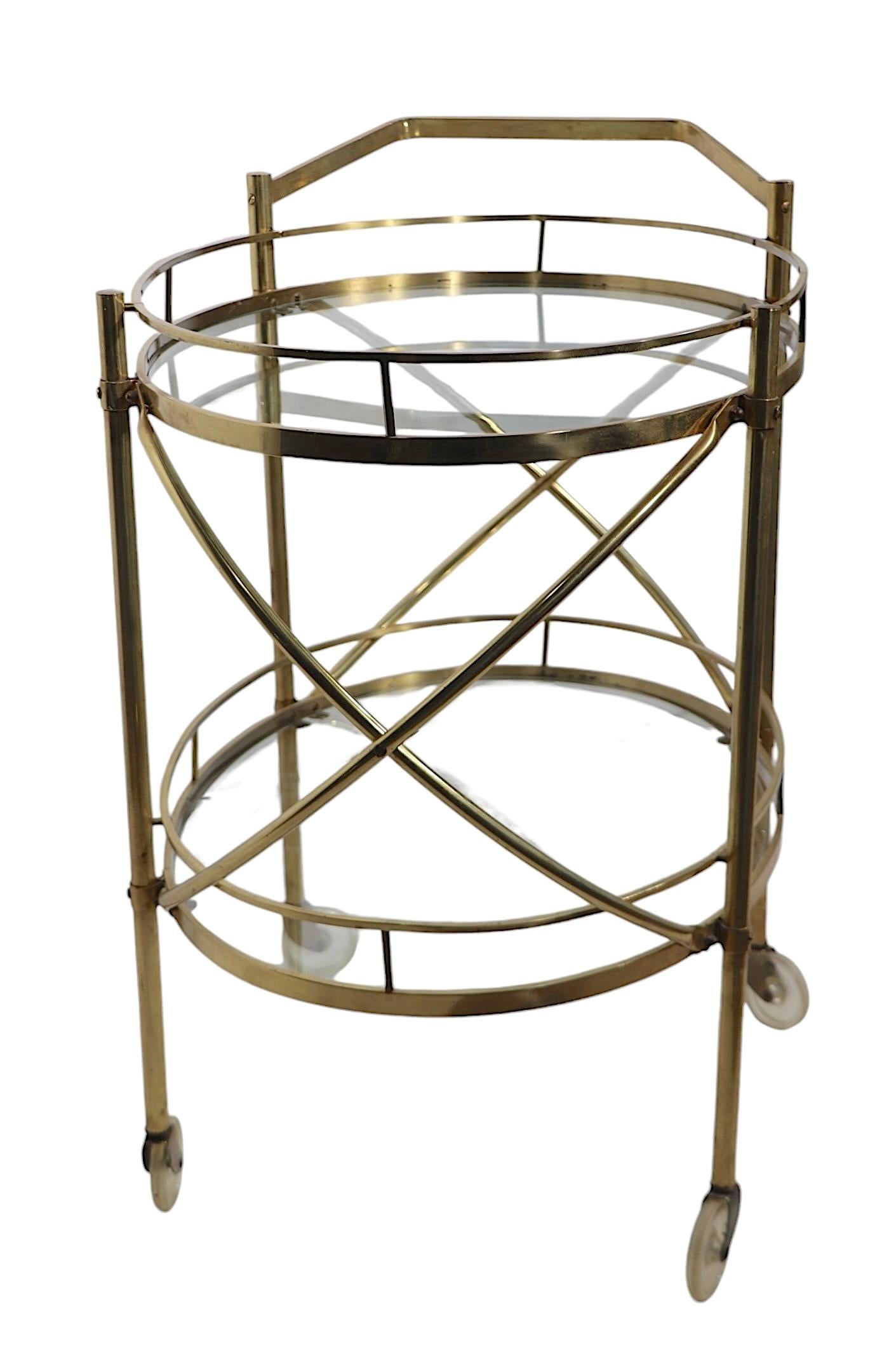 Hollywood Regency Brass and Glass Bar Serving Cart For Sale 7