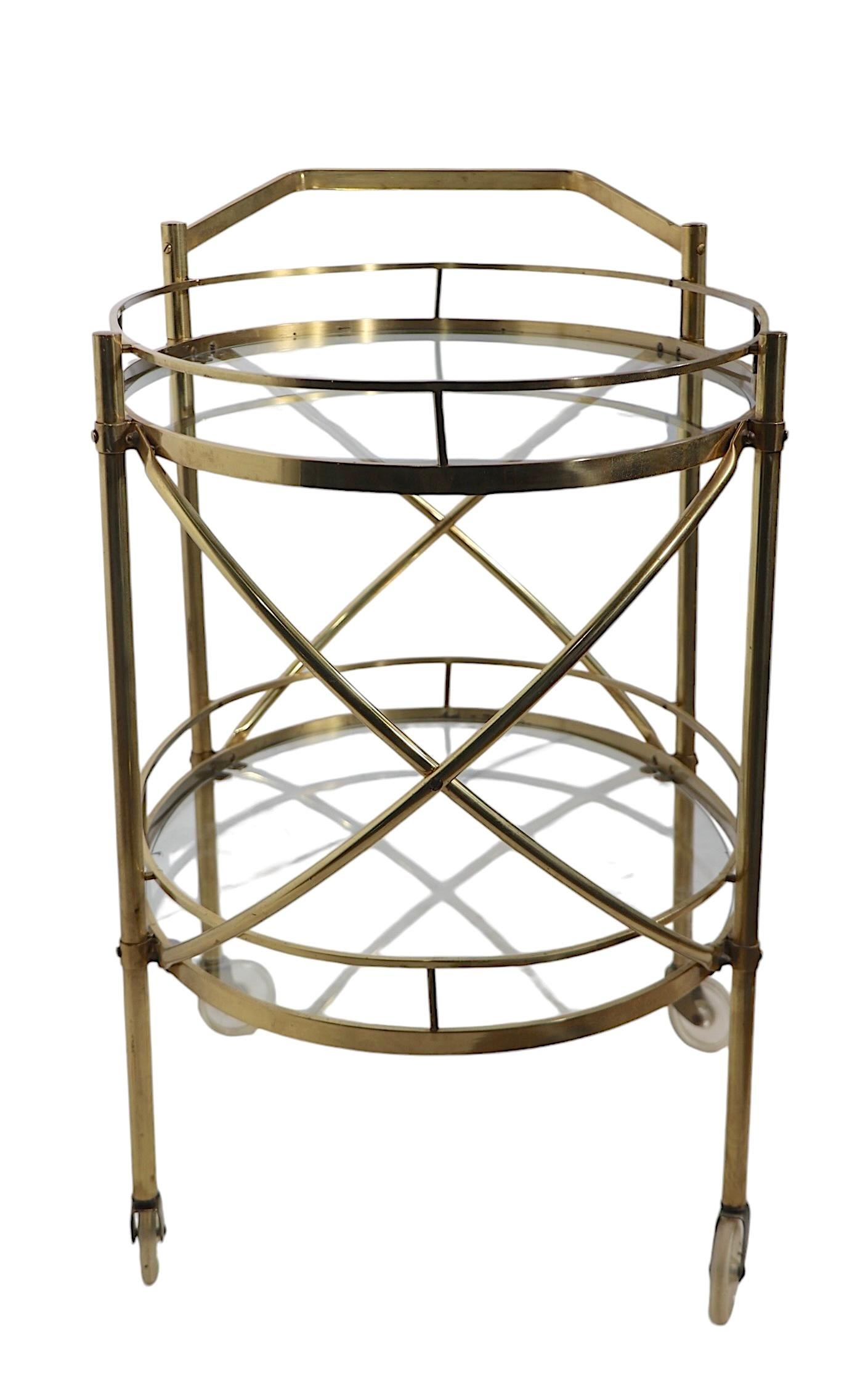 Hollywood Regency Brass and Glass Bar Serving Cart For Sale 8