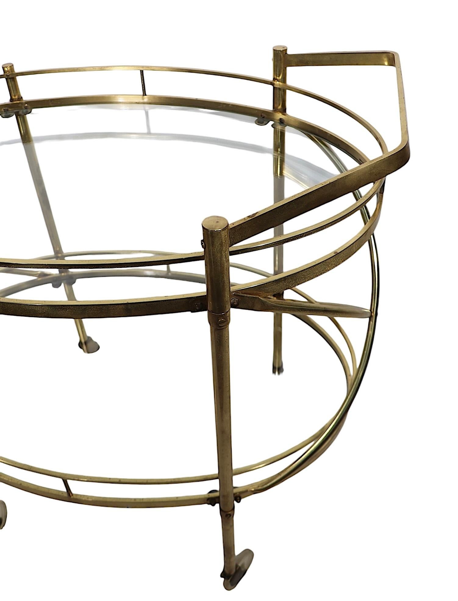 Hollywood Regency Brass and Glass Bar Serving Cart For Sale 9