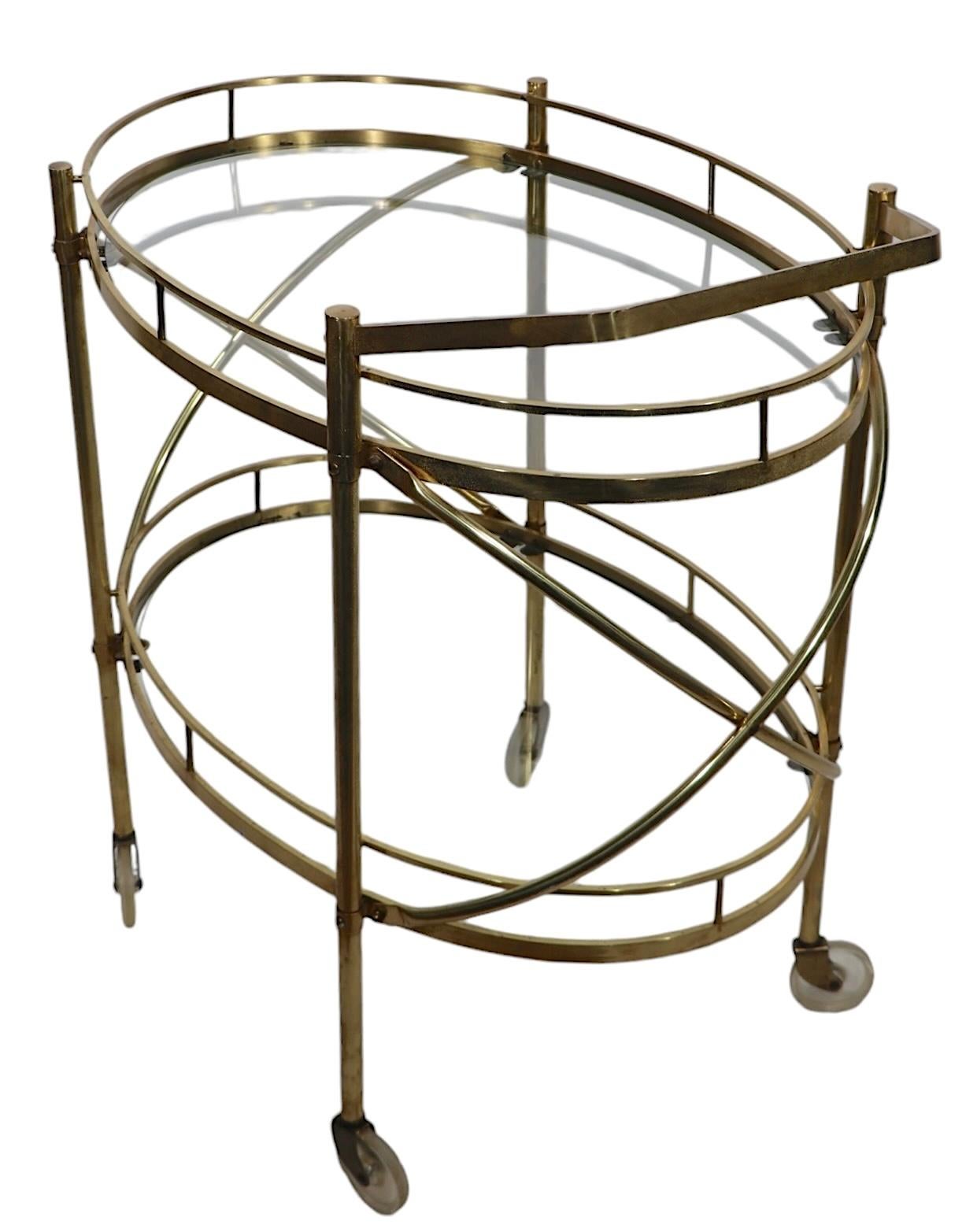 Hollywood Regency Brass and Glass Bar Serving Cart For Sale 10
