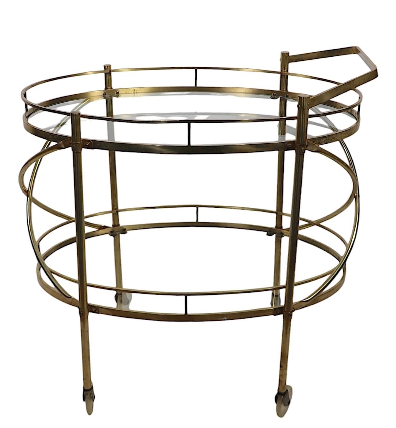 Hollywood Regency Brass and Glass Bar Serving Cart For Sale 11