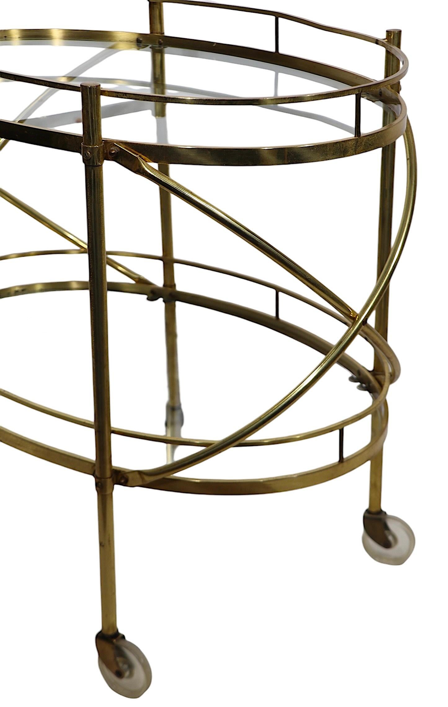 Hollywood Regency Brass and Glass Bar Serving Cart For Sale 13