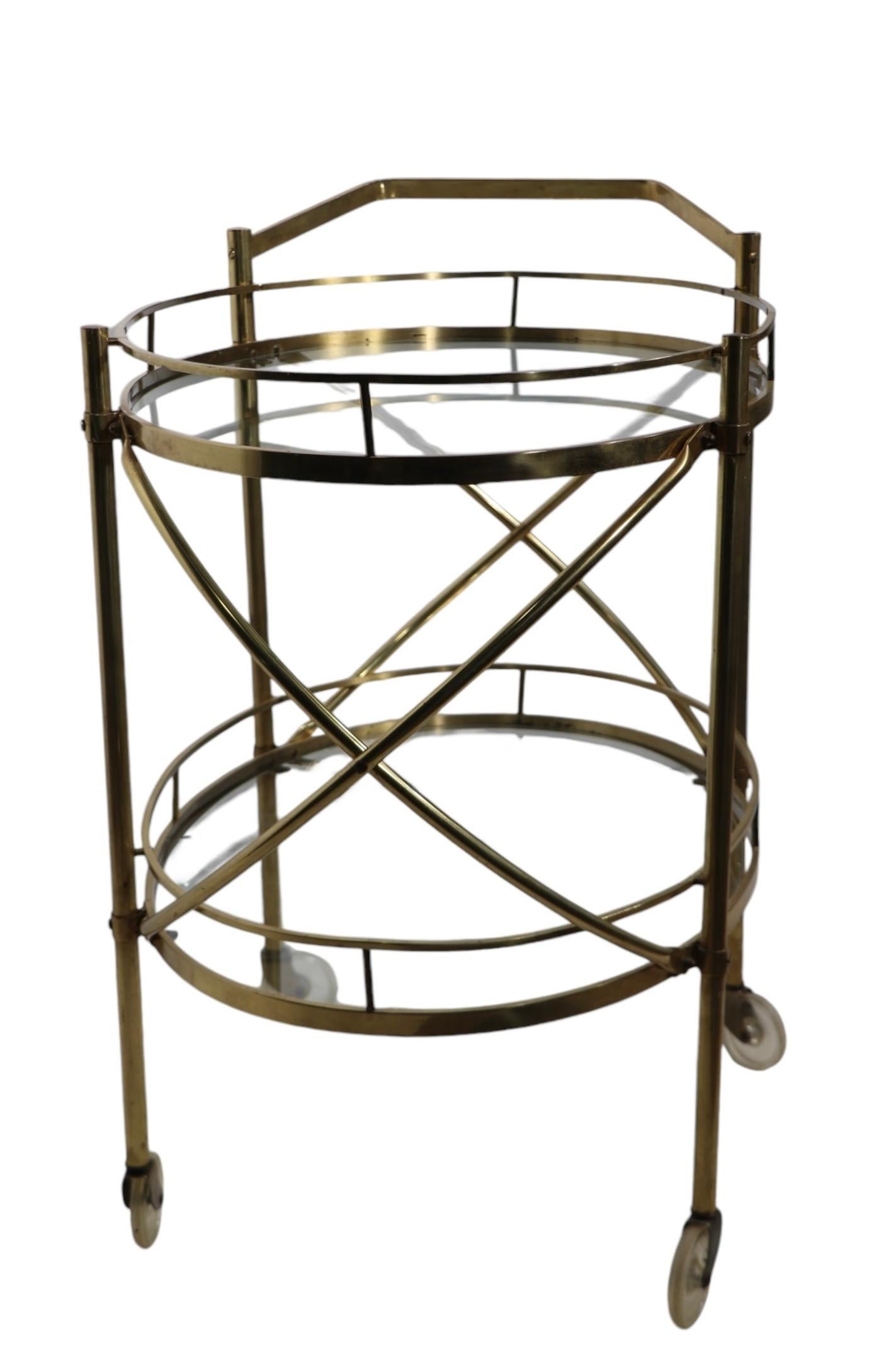 Hollywood Regency Brass and Glass Bar Serving Cart For Sale 14