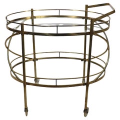 Hollywood Regency Brass and Glass Bar Serving Cart