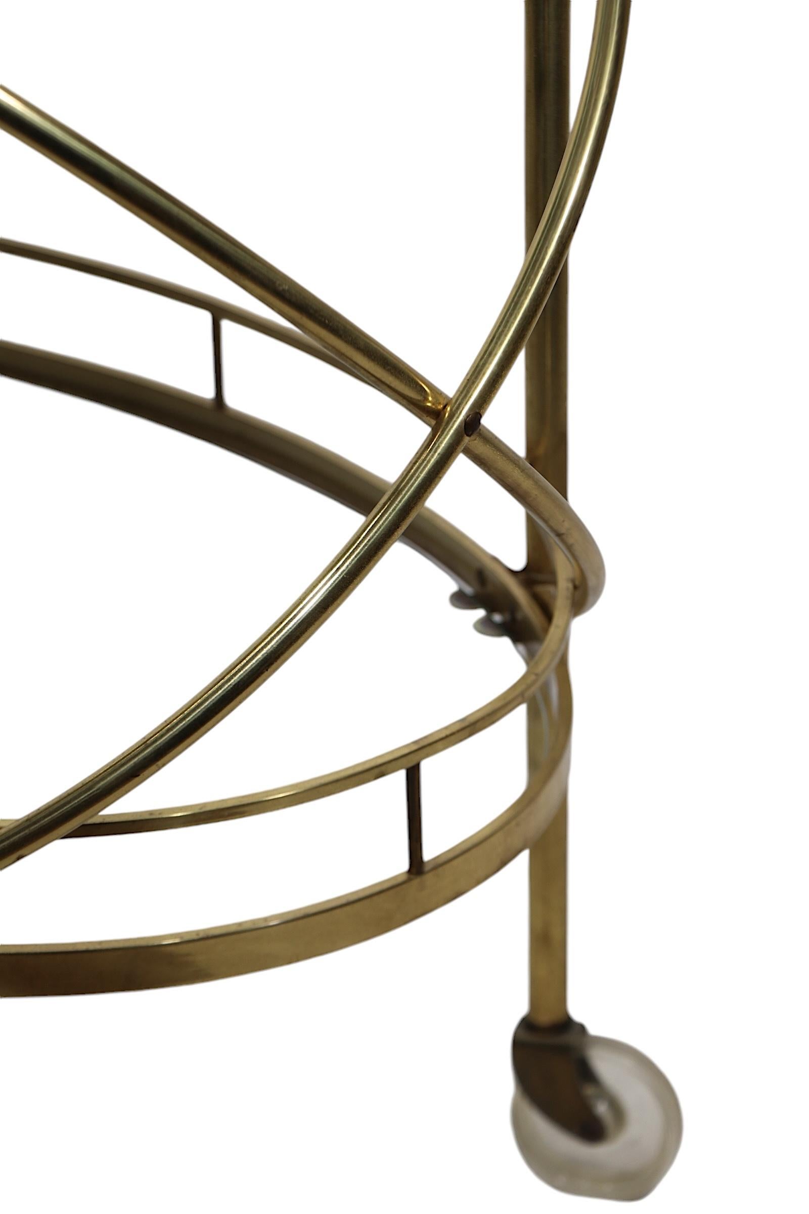 American Hollywood Regency Brass and Glass Bar Serving Cart For Sale
