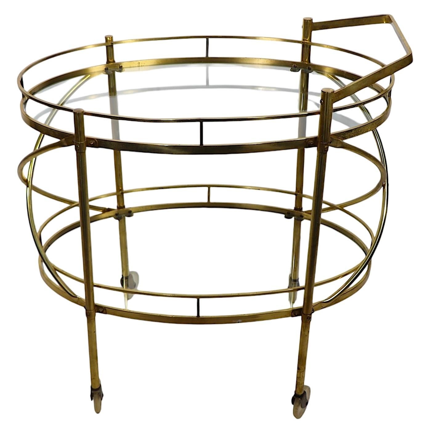 Hollywood Regency Brass and Glass Bar Serving Cart For Sale 1