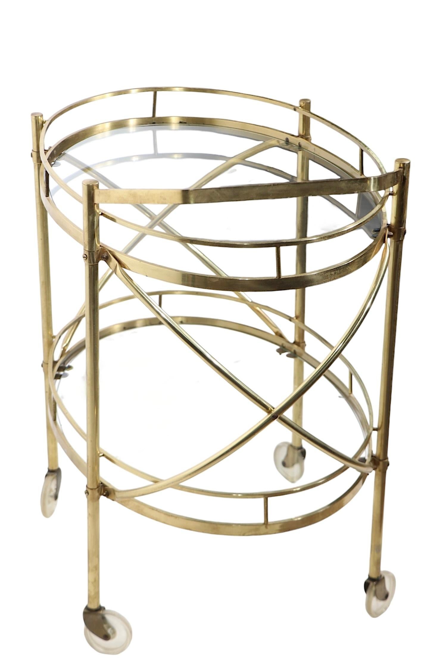 Hollywood Regency Brass and Glass Bar Serving Cart For Sale 2