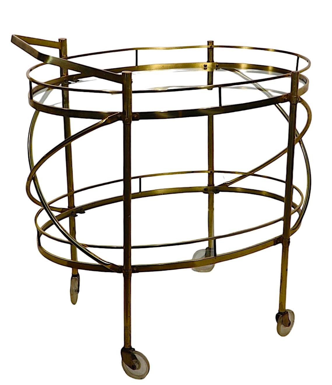 Hollywood Regency Brass and Glass Bar Serving Cart For Sale 3