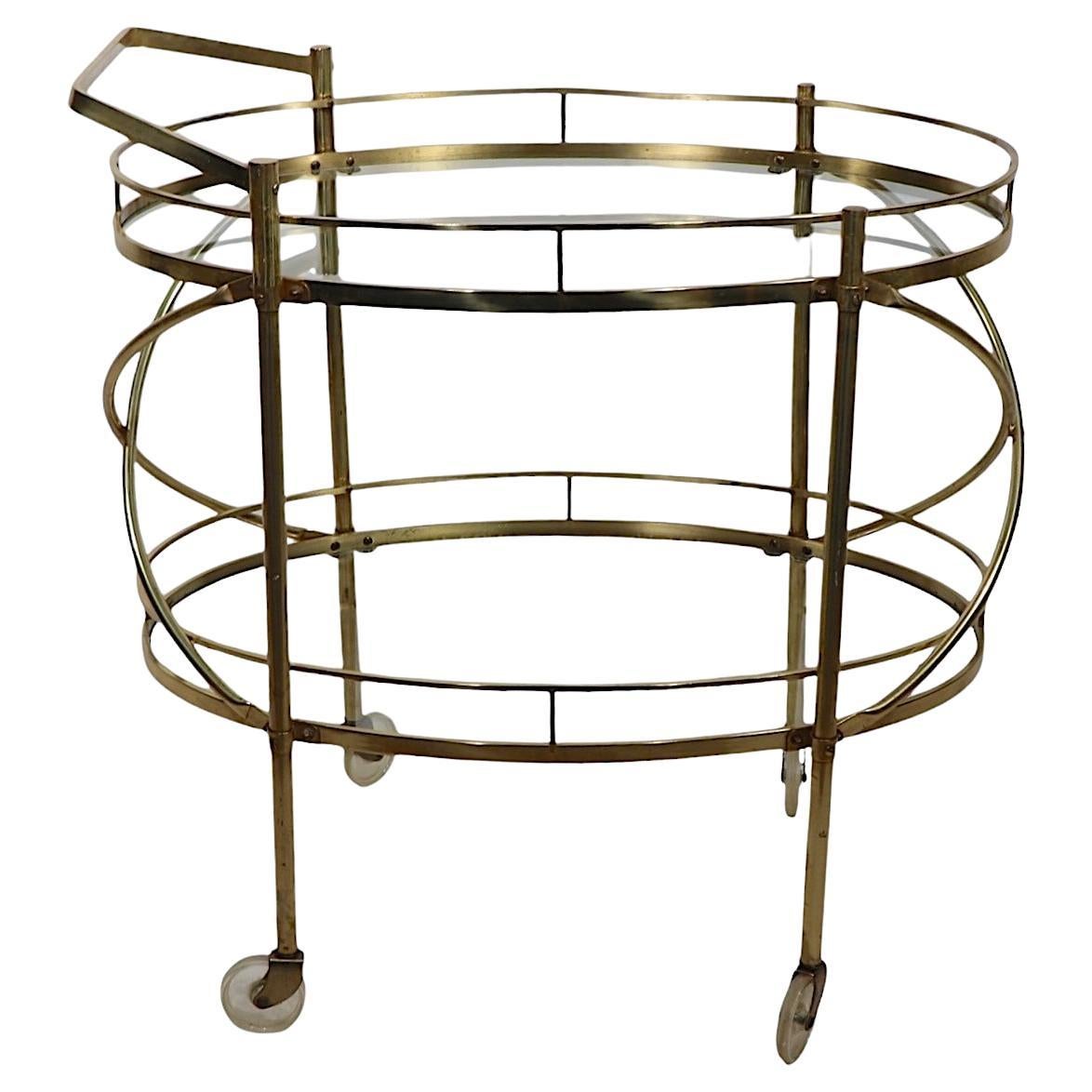 Hollywood Regency Brass and Glass Bar Serving Cart
